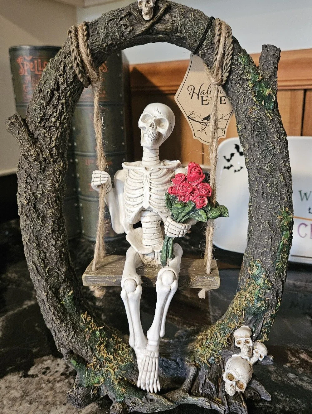 New With Tags Halloween Skeleton On Swing With Red Roses